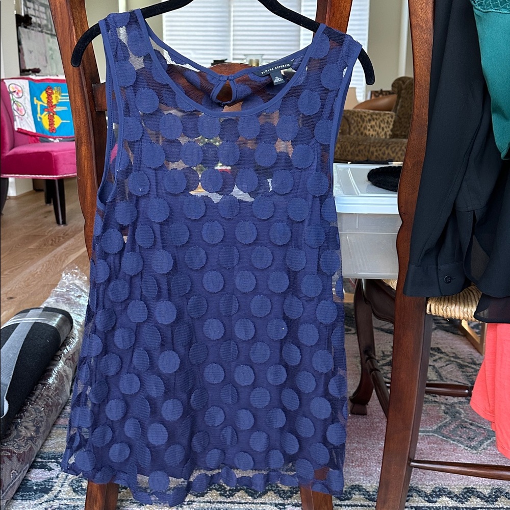Banana Republic Navy Polka Dot Mesh Top